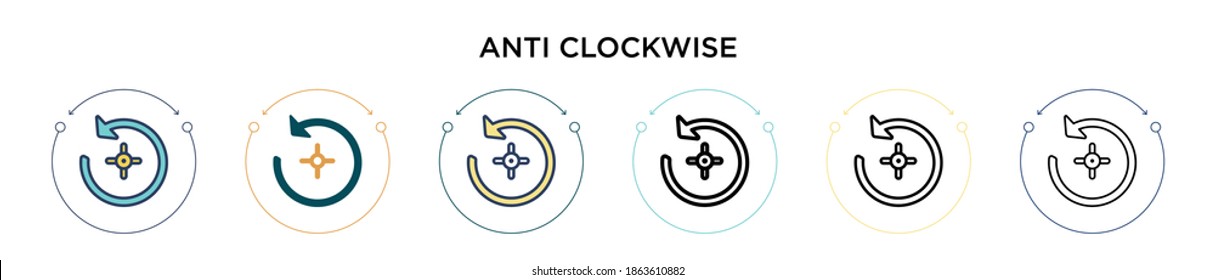 Anti clockwise icon in filled, thin line, outline and stroke style. Vector illustration of two colored and black anti clockwise vector icons designs can be used for mobile, ui, web