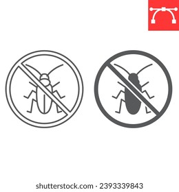 Anti cockroach line and glyph icon, pest control and prohibition, no cockroach icon vector icon, vector graphics, editable stroke outline sign, eps 10.