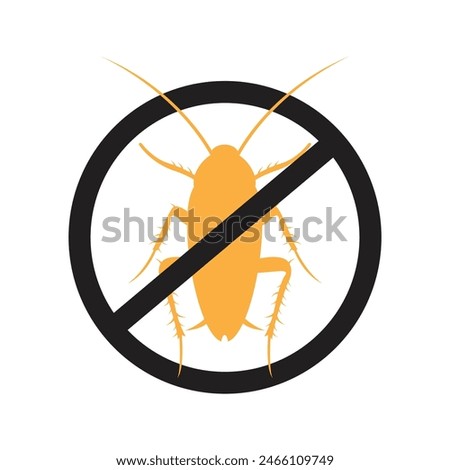 Anti cockroach, pest control. Stop insects sign. Silhouette of cockroach in red forbidding circle, vector illsutration