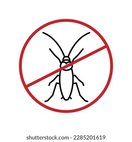 Anti cockroach sign. Insect protection icon. Ants-repellent spray, creme, pictogram. Insectifuge round symbol. Editable vector illustration in black, red color isolated on a transparent background.