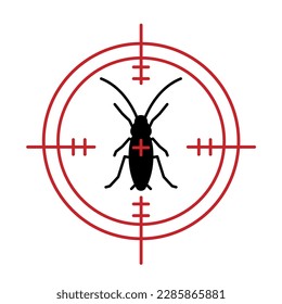 Anti cockroach sign. Insect protection icon. Ants-repellent spray, creme, pictogram. Insectifuge round symbol. Editable vector illustration in black, red color isolated on a transparent background.