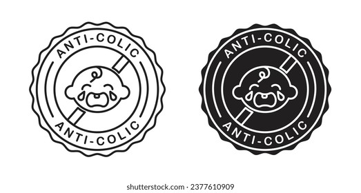 Icono vectorial de llanto de bebé anti-cólico conjunto en estilo negro relleno y delineado.