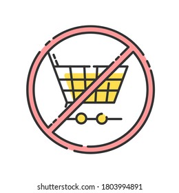 Anti Consumerism RGB Color Icon. Sustainable Lifestyle Advice. Responsible Consumption. Shopping Restriction. Pushcart With Stop Sign Isolated Vector Illustration