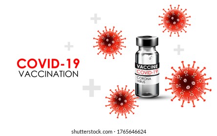 Anti Coronavirus disease COVID-19 infection medical vaccine with typography and copy space. New official name for Coronavirus disease named COVID-19, pandemic risk background vector illustration