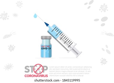 Anti Coronavirus disease COVID-19 infection medical vaccine with typography and copy space. New official name for Coronavirus disease named COVID-19. Vaccination concept. Vector banner.
