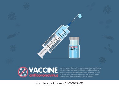 Anti Coronavirus disease COVID-19 infection medical vaccine with typography and copy space. Vector banner. New official name for Coronavirus disease named COVID-19. Vaccination concept. 