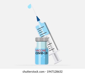 Anti Coronavirus disease COVID-19 infection medical vaccine with typography and copy space. New official name for Coronavirus disease named COVID-19. Vaccination concept. Vector banner.