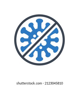 Anti Coronavirus related vector glyph icon. Virus COVID 19 in prohibition sign. Isolated on white background. Editable vector illustration