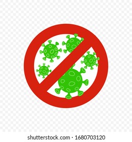 Anti coronavirus sign. Stop corona red alert circle with virus. Vector illustration for Your design.