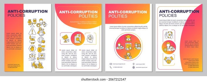 Anti corruption activities brochure template. Fraud control. Flyer, booklet, leaflet print, cover design with linear icons. Vector layouts for presentation, annual reports, advertisement pages svg