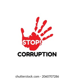 anti corruption campaign, stop corruption text with red grungy hand gesture illustration vector