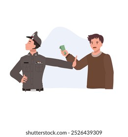 Anti Corruption Cartoon of Thai Police Refusing Bribery with Hand Symbol Saying No