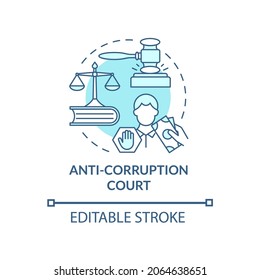 Anti corruption court blue concept icon. Measures against bribery abstract idea thin line illustration. Government combat against bribes. Vector isolated outline color drawing. Editable stroke svg