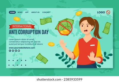 Anti Corruption Day Social Media Landing Page Cartoon Hand Drawn Templates Background Illustration