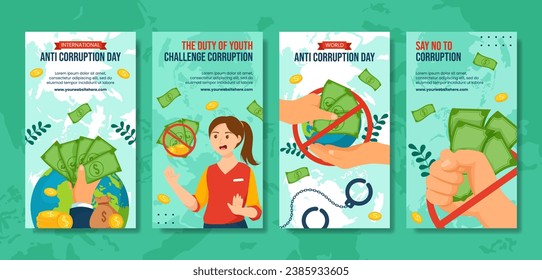 Anti Corruption Day Social Media Stories Flat Cartoon Hand Drawn Templates Background Illustration
