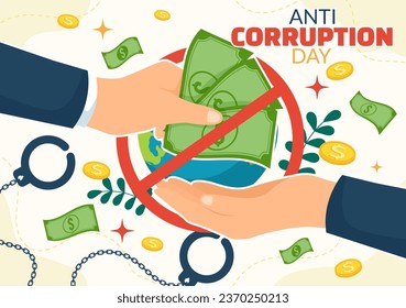 Anti Corruption Day Vector Illustration on 9 December with Stop Give Money and Coin Dollar with a Prohibition Sign in Flat Cartoon Background Design