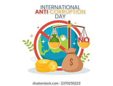 Anti Corruption Day Vector Illustration on 9 December with Stop Give Money and Coin Dollar with a Prohibition Sign in Flat Cartoon Background Design