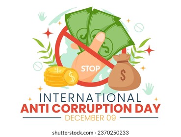 Anti Corruption Day Vector Illustration on 9 December with Stop Give Money and Coin Dollar with a Prohibition Sign in Flat Cartoon Background Design