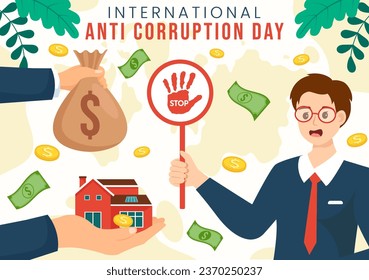Anti Corruption Day Vector Illustration on 9 December with Stop Give Money and Coin Dollar with a Prohibition Sign in Flat Cartoon Background Design