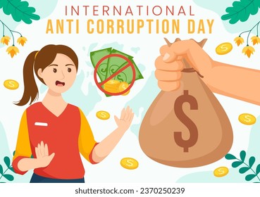 Anti Corruption Day Vector Illustration on 9 December with Stop Give Money and Coin Dollar with a Prohibition Sign in Flat Cartoon Background Design svg