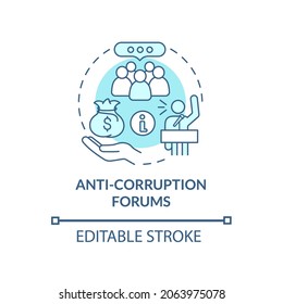 Anti corruption forums blue concept icon. Economics literacy abstract idea thin line illustration. Stop systemic corruption conference. Vector isolated outline color drawing. Editable stroke