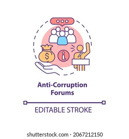 Anti Corruption Forums Concept Icon. Public Awareness Abstract Idea Thin Line Illustration. Limitation Of Monopoly Committee. Vector Isolated Outline Color Drawing. Editable Stroke