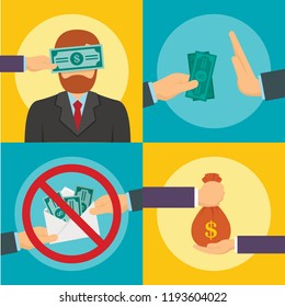 Anti Corruption Greedy Banner Set. Flat Illustration Of Anti Corruption Greedy Vector Banner Set For Web Design