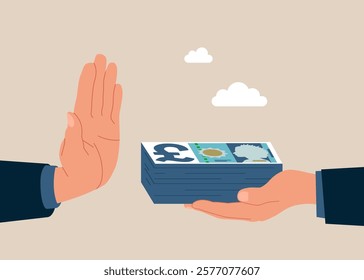 Anti corruption scene with illegal bribe money transfer pound sterling banknotes. Pound sterling banknote. British money. Currency. Flat vector illustration