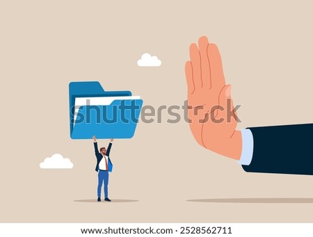 Anti corruption scene with illegal bribe online data transfer. Files data  in folder. Organizing file and document in database. Flat vector illustration