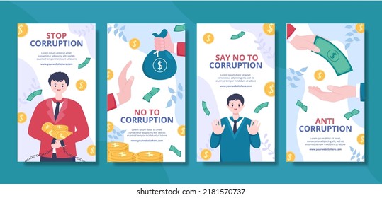 Anti Corruption Social Media Stories Template Flat Cartoon Background Vector Illustration