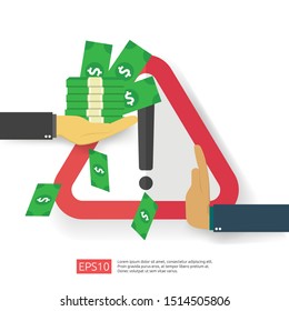 Anti Corruption, Stop and corrupt decline concept. Business bribe with money in an envelope and prohibition warning sign. vector illustration in flat style for banner, background, and presentation