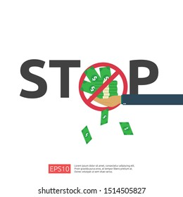Anti Corruption, Stop and corrupt decline concept. Business bribe with money in an envelope and prohibition warning sign. vector illustration in flat style for banner, background, and presentation