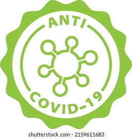 anti covid 19 green stamp outline badge icon label isolated vector on transparent background