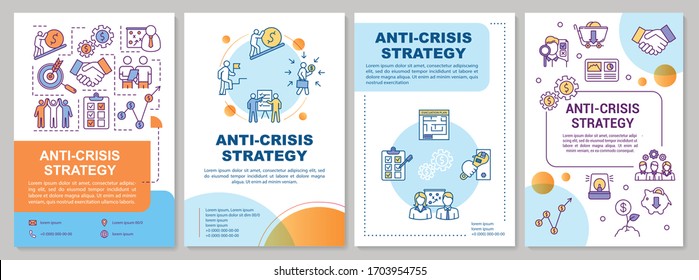 Anti crisis strategy brochure template. Emergency planning flyer, booklet, leaflet print, cover design with linear icons. Vector layouts for magazines, annual reports, advertising posters