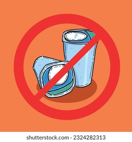 anti cup of water plastic, go green, blue color cup vector design illustration in the orange background