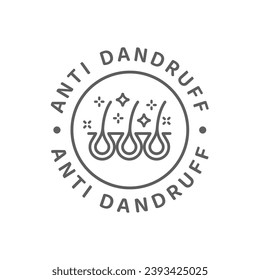 Anti dandruff with hair vector label. Outline, line shampoo and cosmetics stamp.