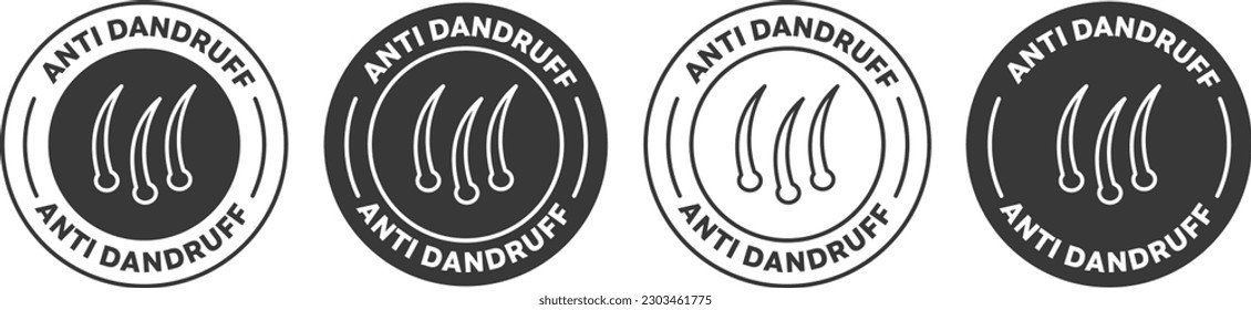 Anti dandruff icon set for shampoo, oil and serum. Logo badge symbol for dandruff free products. 