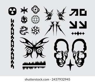 anti design sick element brutalism element shape asset acid poster, tattoo, illustration vector creepy icon, symbol editable