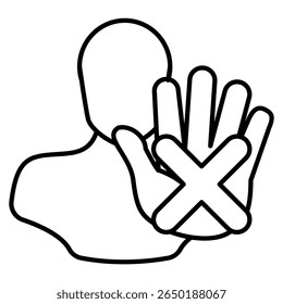 Ícone de Anti-Discriminação representado pela palma da mão, sinal de cruz Estilo de linha.