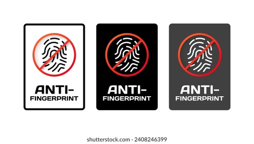 Anti fingerprint signs. Flat, fingerprint icon, red prohibition line, anti fingerprint icons. Vector icons