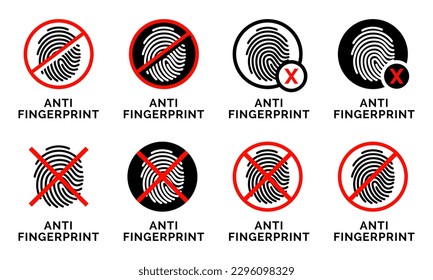 Anti Fingerprint vector. Not allow Fingerprint sign. Resistance fingerprint logo, no fingerprint, don't touch screen protector.