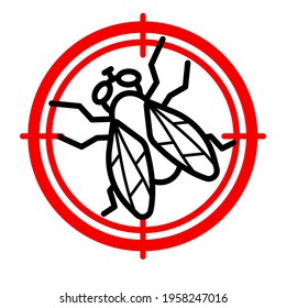 Icono vectorial de línea antimosca. Trazo editable. Rojo prohibiendo el objetivo con insecto. Diseño mínimo