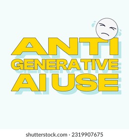 Plantilla de mensaje de uso de IA anti-generativo con sonriente de ansiedad blanca y tipografía amarilla