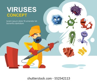 Anti germs, microbes vector sanitation concept. Sanitation and cleaner washing, illustration of prevention from infection and microbes