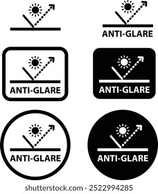 Icono antideslumbrante. Etiqueta antideslumbrante o signo de etiqueta antideslumbrante. Logotipo antideslumbrante. Anti deslumbramiento con símbolo del logotipo del sol. estilo plano.