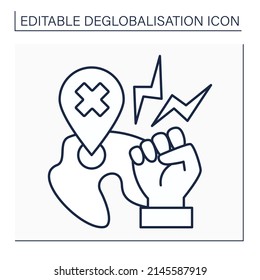 Anti globalism line icon.Aggressive behaviors against global processes. Deglobalisation concept. Isolated vector illustration. Editable stroke