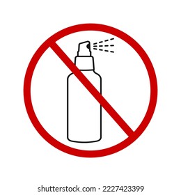 Anti graffiti concept. Stop vandalism icon. No perfume or ban pesticides symbol. Spray pictogram crossed by red prohibiden sign isolated on white background. Vector graphic illustration