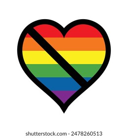 anti LGBT heart form sign crossed 6 colors rainbow round icon say no to lgbt