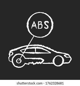 Anti lock system chalk white icon on black background. Safe driving, automobile security measure, car safety precaution. Smart brakes blocking technology isolated vector chalkboard illustration