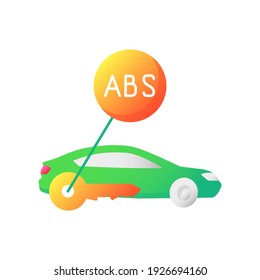 Anti Lock System Vector Flat Color Icon. Safe Driving, Automobile Security Measure. Smart Brakes Blocking Technology. Cartoon Style Clip Art For Mobile App. Isolated RGB Illustration